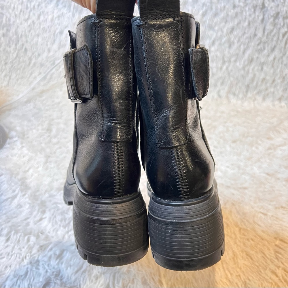 Franco Sarto black leather chunky buckle lug sole Jersey boots - Picture 4 of 9